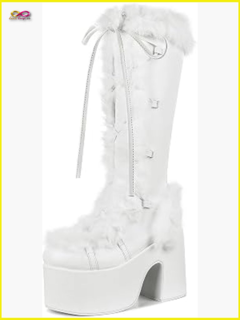 Mid Calf Lace Up Zip Block Chunky Heel Punk Goth Winter Snow Platform Boots